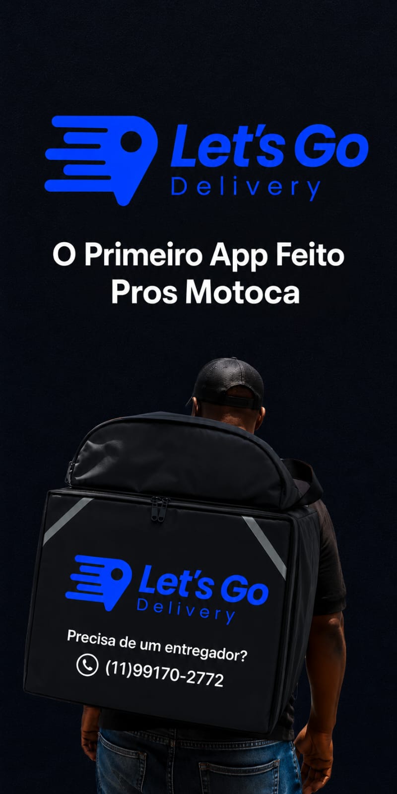 Entregador da Let's Go Delivery com a mochila da marca